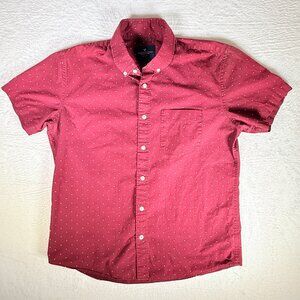 American Eagle Maroon Short Sleeve Polka Dot Shirt Medium Cotton